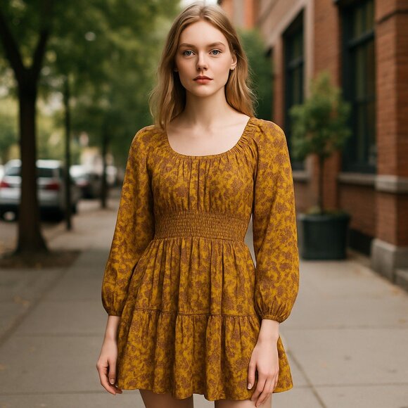 NWT SAM EDELMAN LORA MINI DRESS IN GOLDEN SPRIG -OLIVE OIL XS - Picture 1 of 10